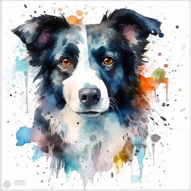 clipart of a watercolor border collie on a white background