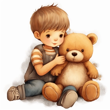 little boy with teddy bear clipart, high resolution format, png file, background transparent, 300dpi