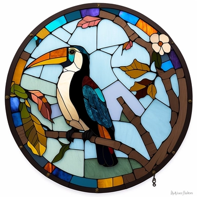 Toucan Colorful Stained Glass Circle Clipart, white background,