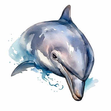 a Dolphin Face in the style of watercolour clipart with detailed brush strokes
