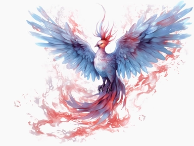 Clipart, sticker, white background, kind blue and white ice phoenix, in the style of solarization effect, nightcore, soft and dreamy depictions, i can't believe how beautiful this is, mystical beings, dark white and light crimson