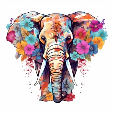 Elephant Sublimation Clipart, vibrant colors, add flowers, on a white background