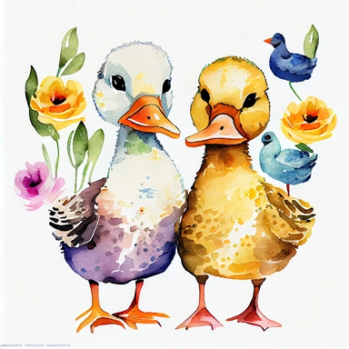 Ducky Ducks Art, Watercolor Clipart, white background,