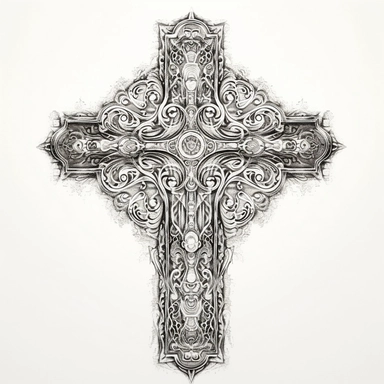 pencil sketch of a intricate cross clipart, high resolution and details