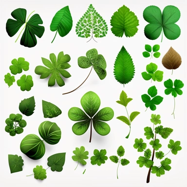 st Patricks day 4 leaf clover ? clipart collection, white background, maximum resolution, stickers, sharp details, various, ultrarealistic