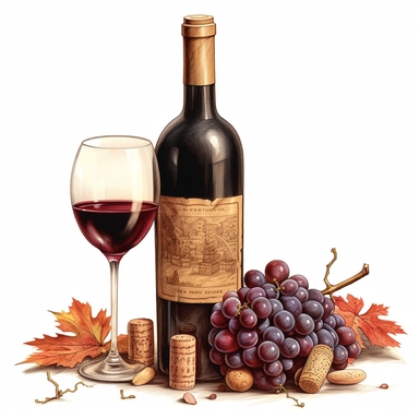 Zinfandel Wine Bottle clipart with Rustic Brown - Great for a fall harvest party with a vintage theme, where a warm brown tone creates a cozy and inviting atmosphere. Ultra realistic, 4K