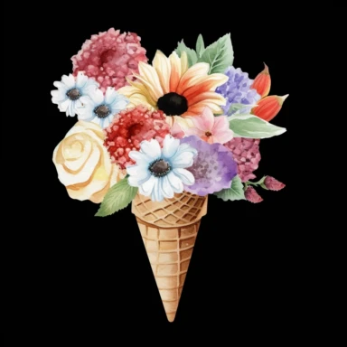 Ice Cream Flowers Cone Watercolor Sublimation Clipart, Clipart, white background, no watermark, no text, no word,
