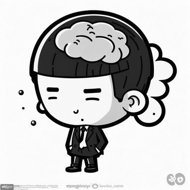 clipart of a cute well dressed little male brain with a suit. Beautiful, flat, cute manga style, black and white, round image borders