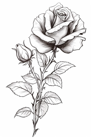line drawing clipart of roses in black and white
