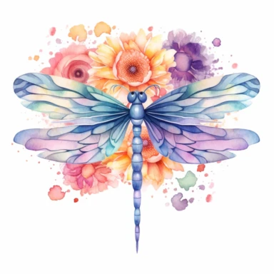 Beautiful Pastel Dragonfly Flower Number  1  Watercolor Clipart,Cartoon, hyper realistic, intricate detail, illustration style,high solution,on the white background