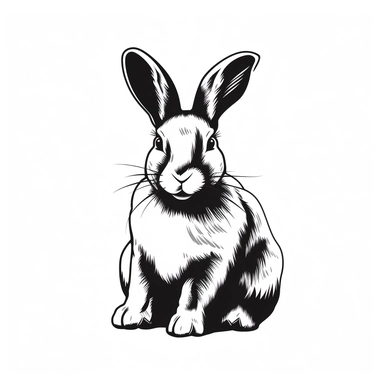 a bunny, black and white clip art, vector, thick lines, white background