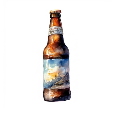 white background, beer bottle clipart, watercolor illustration,