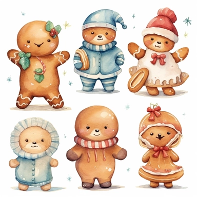 whimsical watercolour cute clip art Christmas cookies