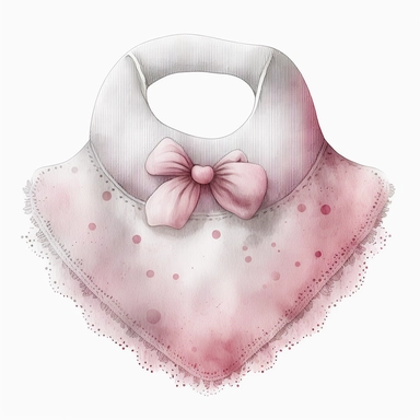 Baby bib light pink color, white background, watercolor, hyperrealism, high detail, separate elements, set, clipart