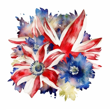 watercolor flowers, british colours, union jack, great britain, clipart, white background,