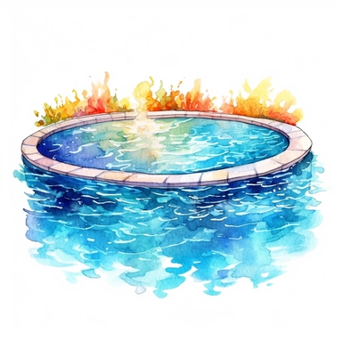 watercolor colorful clipart of a sparkling pool, hd, on white background