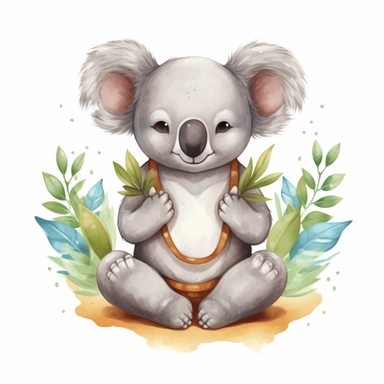 yoga happy koala, cartoon Clipart, Mr wanderful style, white background, tea time, 8k