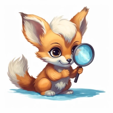 Curious baby fox with a magnifying glass, exploring the world around it clipart