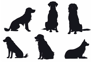 black dog silhouettes cliparts on white background, in the style of françoise basset, mary beale, animated gifs, petcore, boris kustodiev