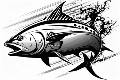 Amberjack Trophy Fish, dynamic sports graphic, Clean vector art, clipart, sticker, black on white background