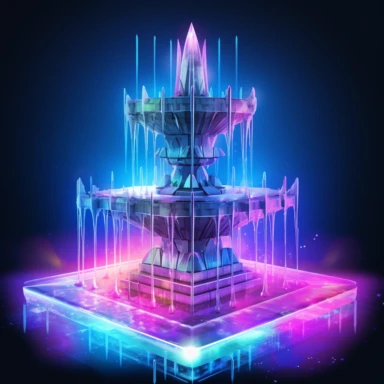 The holographic fountain is a marvel of technology and art, with its ethereal glow and cyberpunk design. The watercolor clipart style adds to the dreamy and otherworldly atmosphere of the scene. The lighting is natural, casting a soft and colorful glow on the fountain and its surroundings. The colors used are a mix of vibrant and muted hues, creating a balance between the futuristic and the mystical. The composition of the scene is set to capture the best view of the holographic fountain, with a