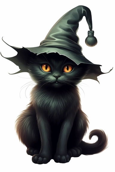 cute witche's black cat clip art isolated on white background