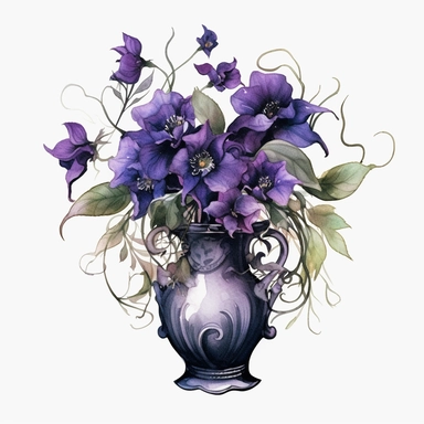 watercolour dark fantasy deadly nightshade bouquet in vase gothic clipart, png image,high resolution,300dpi,graphic clipart,print graphics — q 1