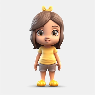 Front view of animated grown chick standing wearing t-shirt character design, full body, face drawing in top quality, high quality face drawing, clipart, full illustration, 4k, sharp focus, skin. Soft, symmetrical, detailed face, concept art, fairy tale style, Chibi Kawaii. Octane rendering, 3D, perfect face, detailed face, delicate face, perfectly sharp lips. model, detailed eyes