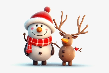 cute reindeer and snowman on christmas clipart, hd, on white background, spaced out