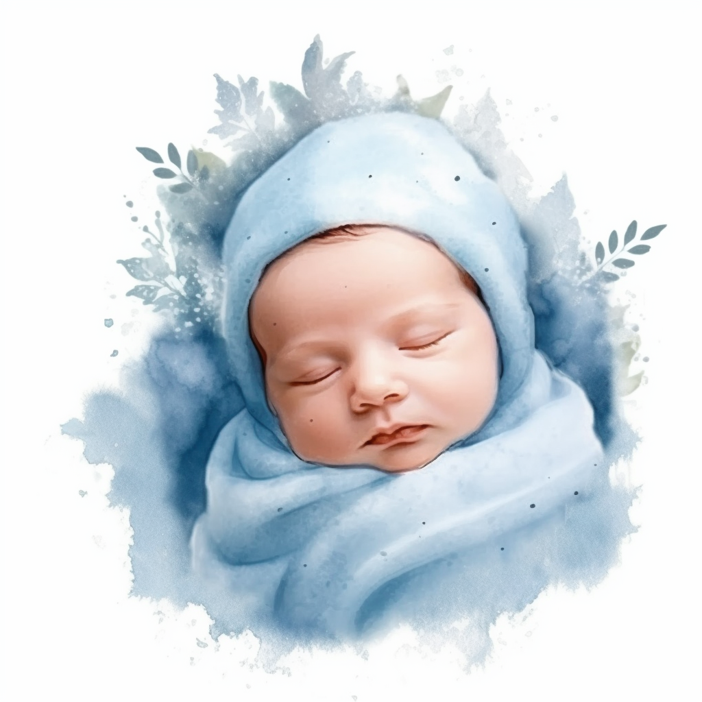 cute newborn soft blue boy babyshower, watercolor clipart, isolated ...