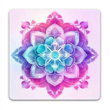 zen style sticker, pink purple and light blue, white background, zen vibes, clipart style, square