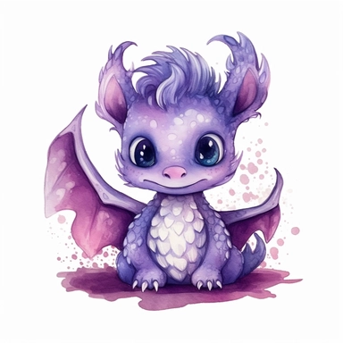 Watercolor dark Purple baby dragon pixar style clipart on a white background in the style of feminine sticker art, Tanya Shatseva, storybook illustration, , Claude Monet, colored line art, colored outlines, cottagecore design, watercolor on white background, ombre, cool tones: colored line art, colored outlines, iridescent ombre, gradient shading, cool tone, vibrant digital art oil paint photorealism