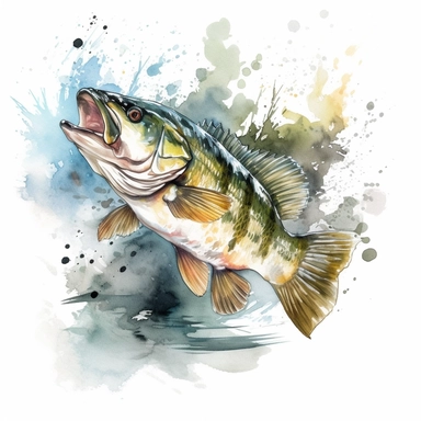 Bass Fish Jumping out of the water, Fishing Sublimation Clipart, Watercolor Illustration clipart, 4K, extremely detailed