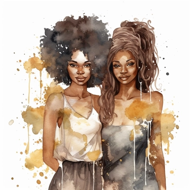 water color black adult sisters clipart