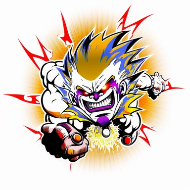 white background, aggressive extreme energy cool sports athletics mascot clipart smiley logo 1999 lineart cartoon monster magic shine dazzling gleam delirious illustration comic book airbrush sporty dynamic colors, sinister emoticon dude 1995 sports videogame boxart japanese supervillain