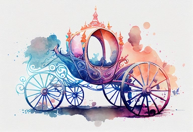Watercolor Cinderella Carriage Clipart, On White Background, Spaced Out, 4K, Ultra-HD, Vector Art