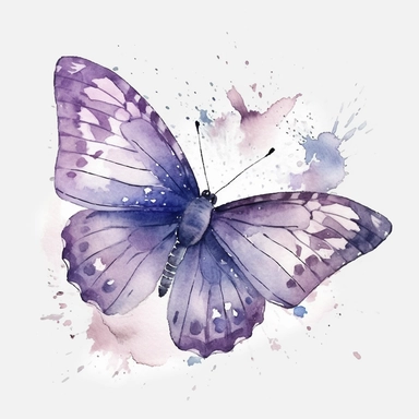 Watercolour fluttering butterfly in flight clipart, botanical sketch, no splash, purple violet, single sheet, 4k