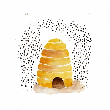 minimalist bee hive. Simple and cute. Watercolor clip art style. White background.