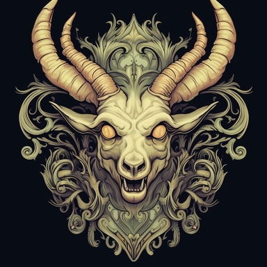 an antelope, crest, decaying, creepy, clipart, in style of dan mumford,