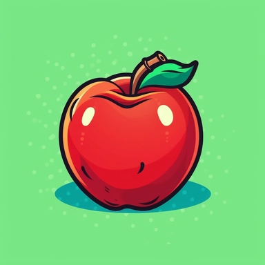 Create a cartoon-style clipart of an apple with a plain, high contrasted background. The apple should look fresh and juicy with a vibrant red or green color, and have a cute and friendly expression. Keep the design simple yet expressive, and make sure the apple is identifiable as it is commonly seen in real life. The artwork should have a flat 2D style with bold outlines and bright colors to capture the essence of a classic clipart.