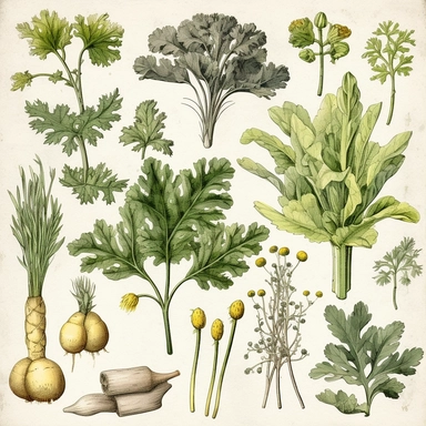 Clipart, vintage, watercolor, Ancient Herbals, botanical illustration, hand drawn, texture