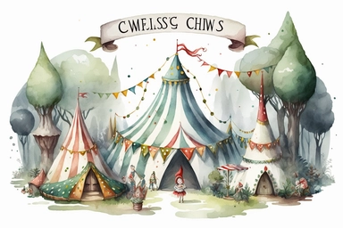 <https://s.mj.run/qftx0qoMv98> elves and gnomes circus, fairyland, watercolor, collection, vector, clipart, white background wide margins