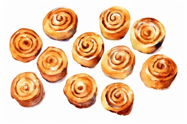 watercolor cinnamon rolls clipart, hd, white background, spaced out