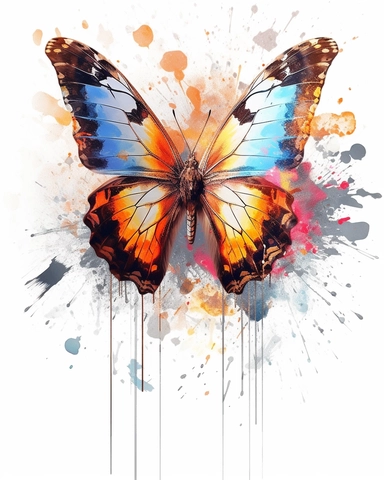 one butterfly colorful on a white background, in the style of florian nicolle, realistic clipart, serge marshennikov, orange, fantastical creatures, sky-blue and maroon, conceptual painting, no watermark, text,,professional lighting,cinematic lighting, long shadows, saturated contrast, hyperdetailed,32k,v-- 5.1