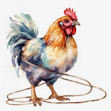 watercolor chicken with a lasso clipart