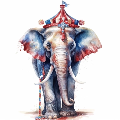 watercolor art of circus elephant with a smile, in the style of realistic and hyper-detailed renderings, sketchfab, ahmed morsi, realistic watercolor paintings, use of common materials, handcrafted designs, with white background clipart