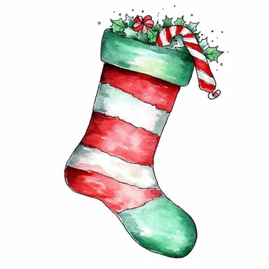 watercolor christmas stocking red green and white with white background clipart high resolution