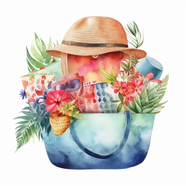 aquarell summer clipart design for tshirt, colorful beach bag,