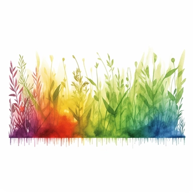 page dividers made of grass, horizontal, clipart, watercolour, white background, rainbow colours