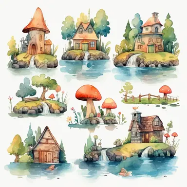 watercolor clipart set computer characters landscape